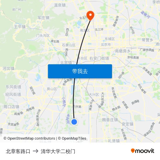 北章客路口 to 清华大学二校门 map