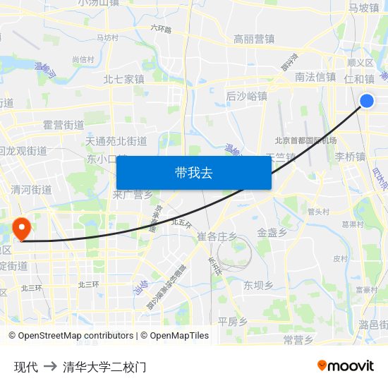 现代 to 清华大学二校门 map