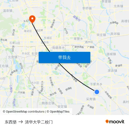 东西垡 to 清华大学二校门 map