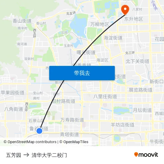五芳园 to 清华大学二校门 map