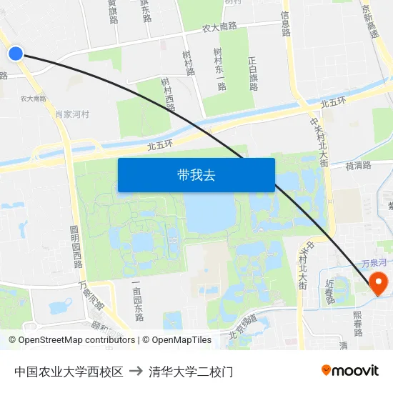 中国农业大学西校区 to 清华大学二校门 map