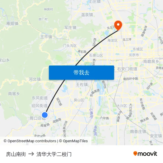 房山南街 to 清华大学二校门 map