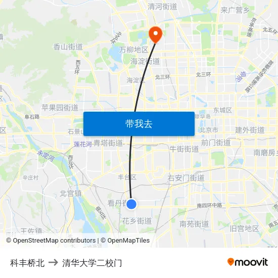 科丰桥北 to 清华大学二校门 map