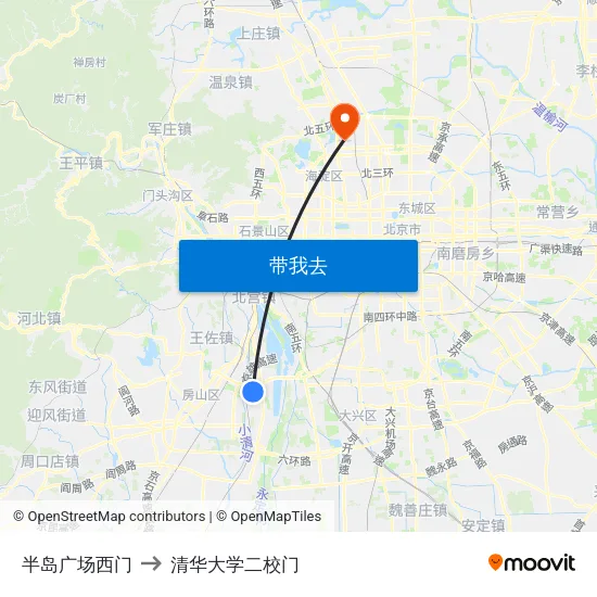 半岛广场西门 to 清华大学二校门 map