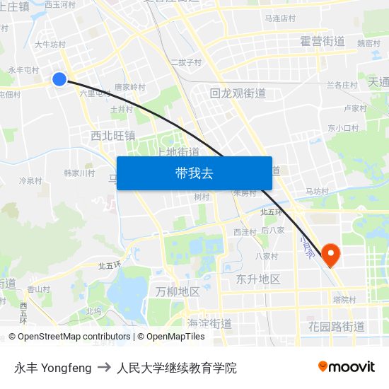 永丰 Yongfeng to 人民大学继续教育学院 map