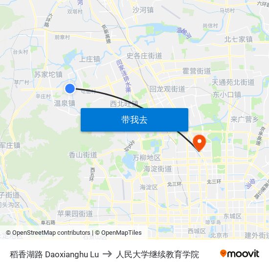 稻香湖路 Daoxianghu Lu to 人民大学继续教育学院 map