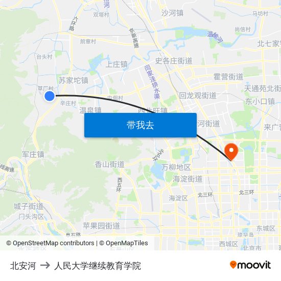 北安河 to 人民大学继续教育学院 map