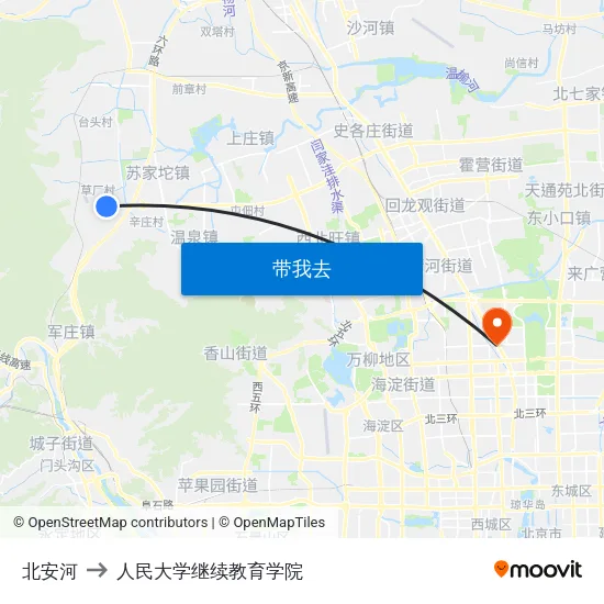 北安河 to 人民大学继续教育学院 map