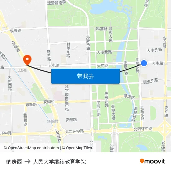 豹房西 to 人民大学继续教育学院 map