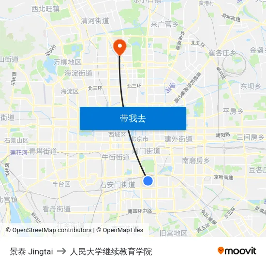 景泰  Jingtai to 人民大学继续教育学院 map