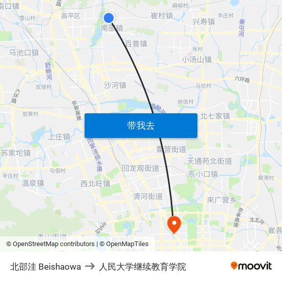 北邵洼 Beishaowa to 人民大学继续教育学院 map