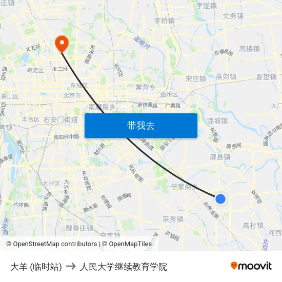 大羊 (临时站) to 人民大学继续教育学院 map