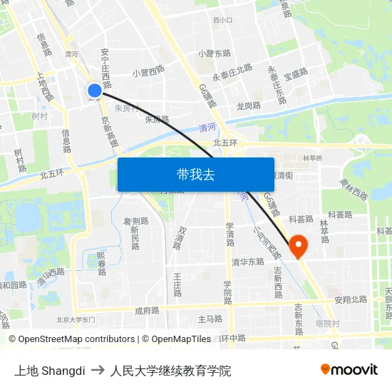 上地 Shangdi to 人民大学继续教育学院 map