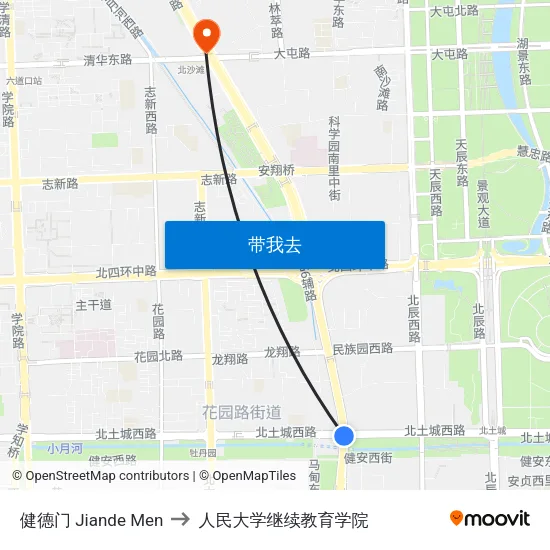 健德门 Jiande Men to 人民大学继续教育学院 map