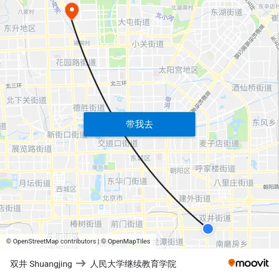 双井 Shuangjing to 人民大学继续教育学院 map