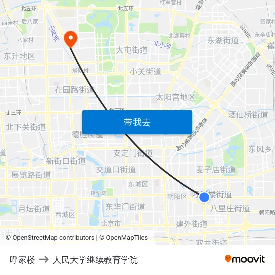 呼家楼 to 人民大学继续教育学院 map