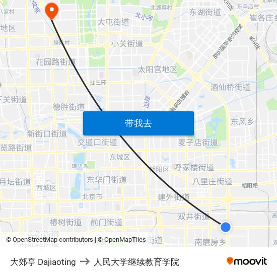 大郊亭 Dajiaoting to 人民大学继续教育学院 map