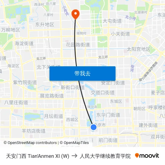 天安门西 Tian'Anmen XI (W) to 人民大学继续教育学院 map