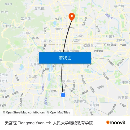 天宫院 Tiangong Yuan to 人民大学继续教育学院 map