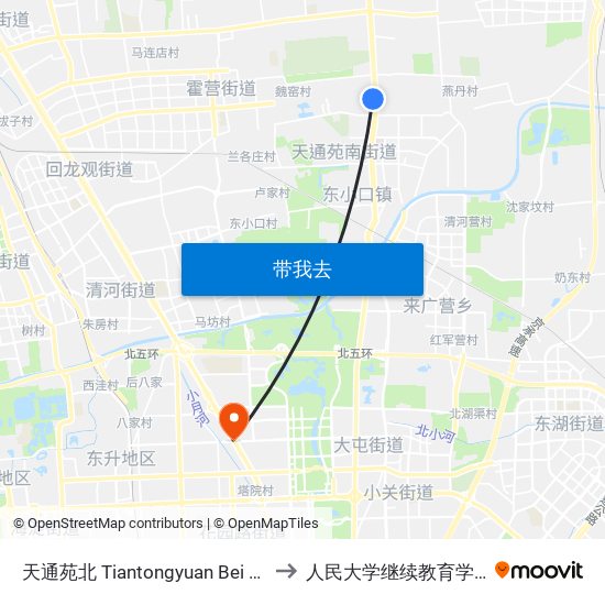 天通苑北 Tiantongyuan Bei (N) to 人民大学继续教育学院 map