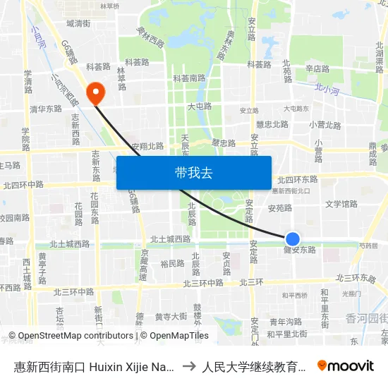 惠新西街南口 Huixin Xijie Nankou to 人民大学继续教育学院 map
