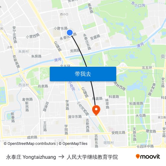 永泰庄 Yongtaizhuang to 人民大学继续教育学院 map