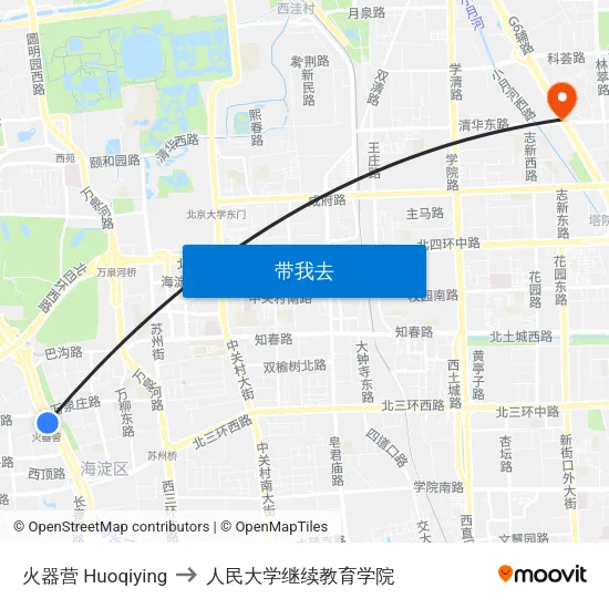 火器营 Huoqiying to 人民大学继续教育学院 map