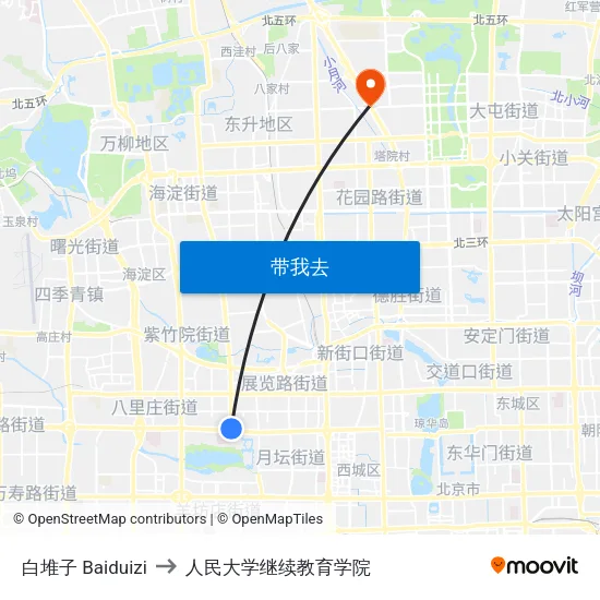 白堆子 Baiduizi to 人民大学继续教育学院 map