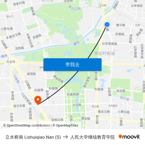 立水桥南 Lishuiqiao Nan (S) to 人民大学继续教育学院 map