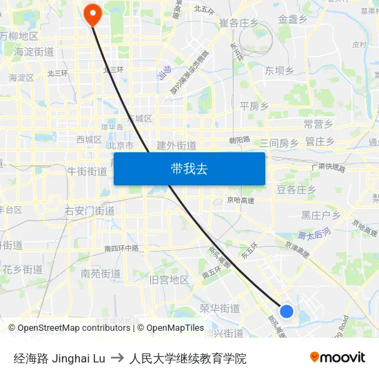 经海路 Jinghai Lu to 人民大学继续教育学院 map