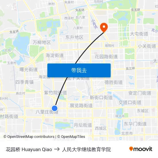 花园桥 Huayuan Qiao to 人民大学继续教育学院 map
