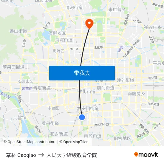 草桥 Caoqiao to 人民大学继续教育学院 map