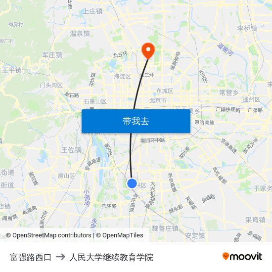 富强路西口 to 人民大学继续教育学院 map