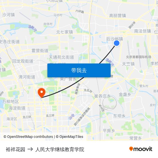 裕祥花园 to 人民大学继续教育学院 map