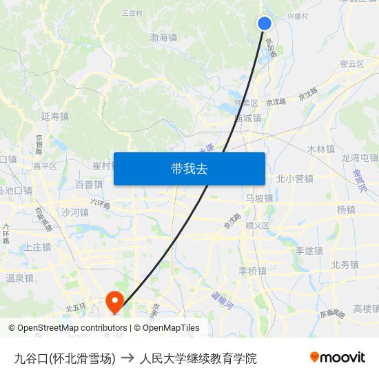 九谷口(怀北滑雪场) to 人民大学继续教育学院 map