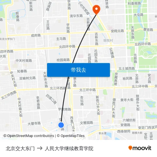 北京交大东门 to 人民大学继续教育学院 map