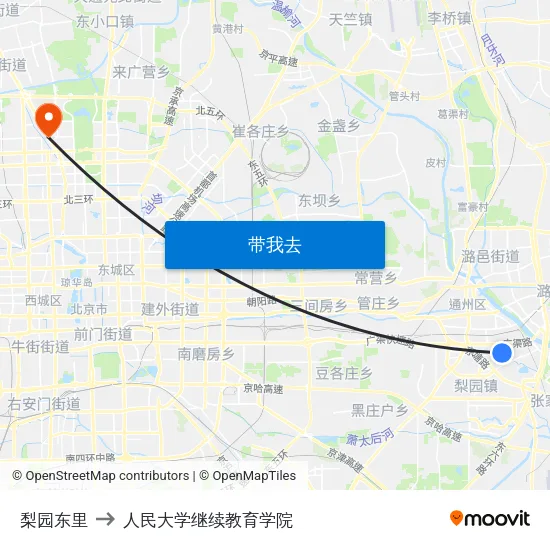 梨园东里 to 人民大学继续教育学院 map