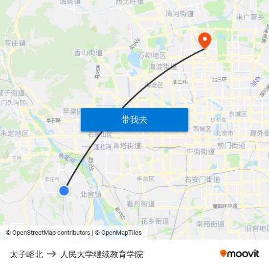 太子峪北 to 人民大学继续教育学院 map