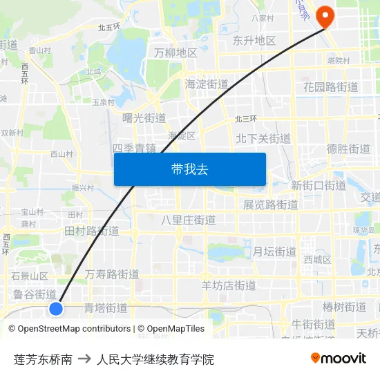 莲芳东桥南 to 人民大学继续教育学院 map