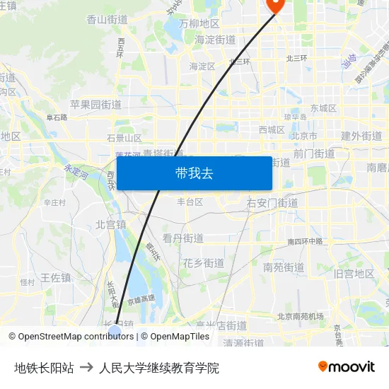 地铁长阳站 to 人民大学继续教育学院 map