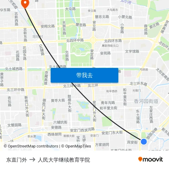 东直门外 to 人民大学继续教育学院 map