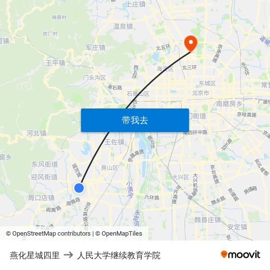 燕化星城四里 to 人民大学继续教育学院 map