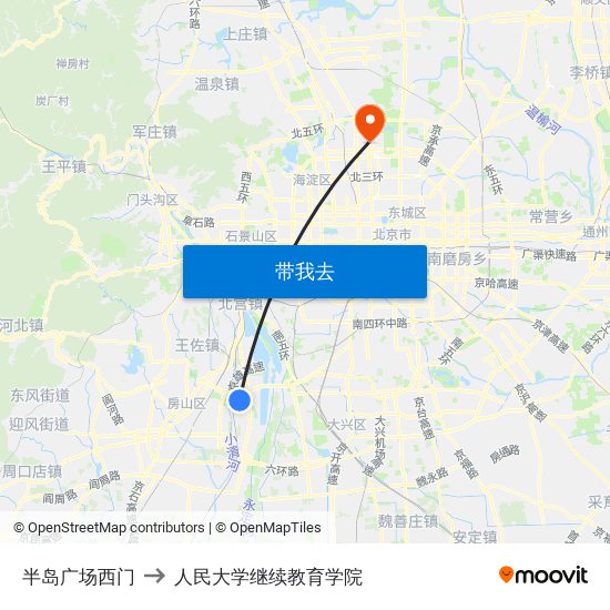 半岛广场西门 to 人民大学继续教育学院 map