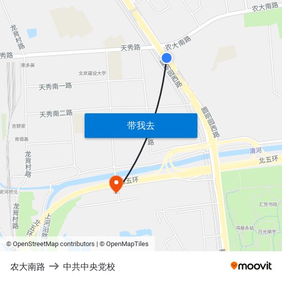 农大南路 to 中共中央党校 map