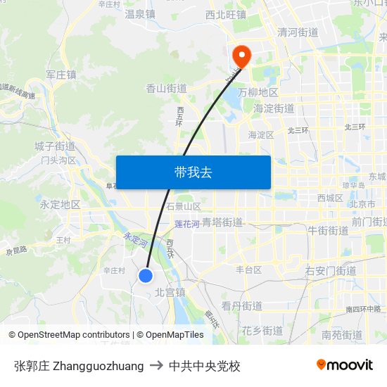 张郭庄 Zhangguozhuang to 中共中央党校 map