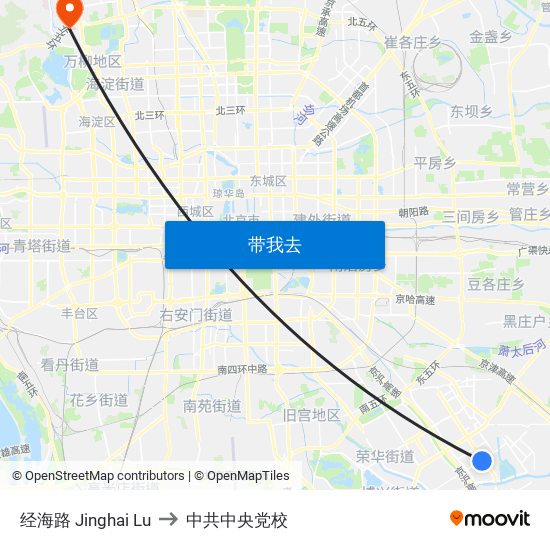 经海路 Jinghai Lu to 中共中央党校 map