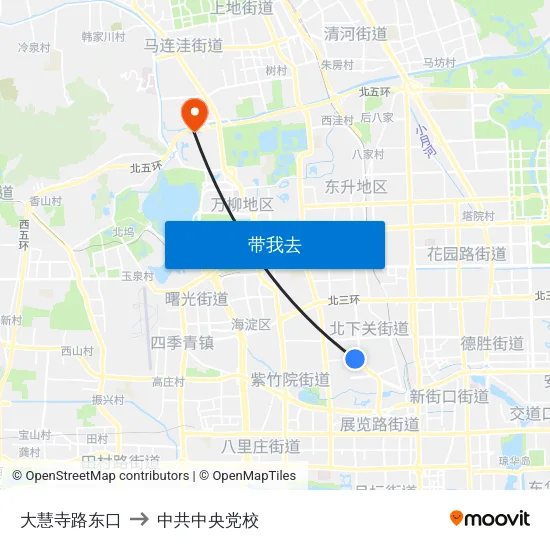大慧寺路东口 to 中共中央党校 map