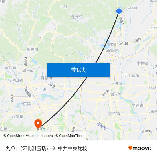 九谷口(怀北滑雪场) to 中共中央党校 map