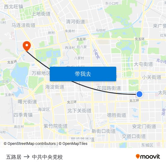 五路居 to 中共中央党校 map