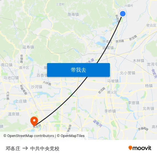 邓各庄 to 中共中央党校 map